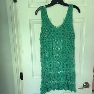 Blue Island Green Crochet Swim Cover Up
